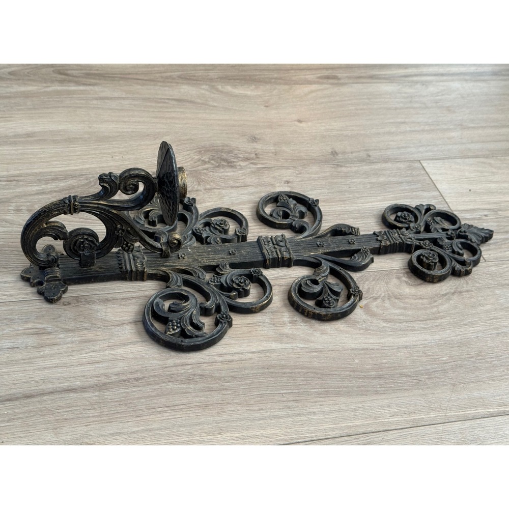 Vintage Dart Industries Wall Sconce Candle Holder Black Gold Scroll Floral 4374 - Picture 2 of 10